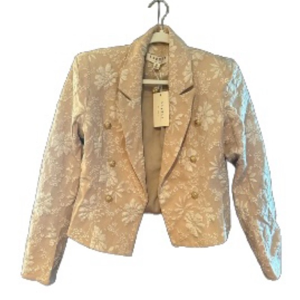 NWT bigHit Fashion Khaki/Cream Floral Embossed Short Jacket!
